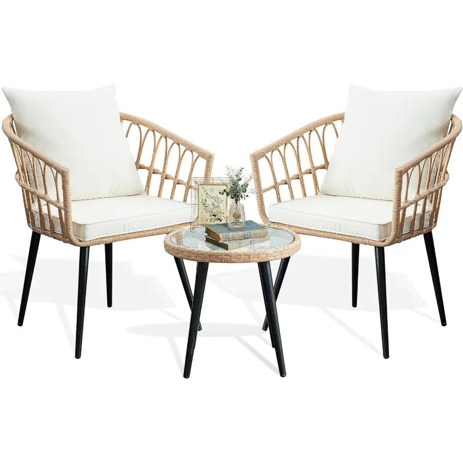 3 Pcs Patio Bistro Set, Outdoor Wicker Balcony Furniture Sets