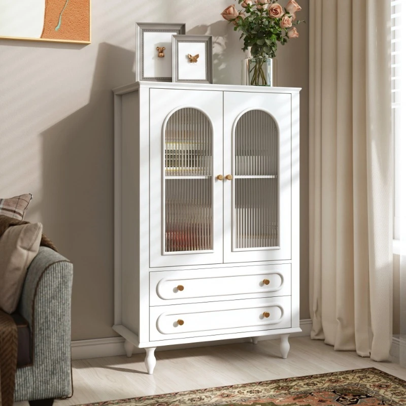 Glass display cabinet with groove glass door adjustable shelf living room cabinet