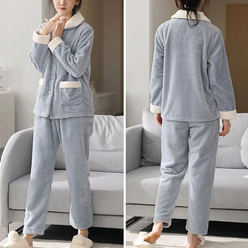 2023 Herfst Winter Nieuwe Vrouwen Pyjama Koraal Fleece Verdikte Warm Tweedelig Pak Losse Casual Huiskleding Mode Nachtkleding