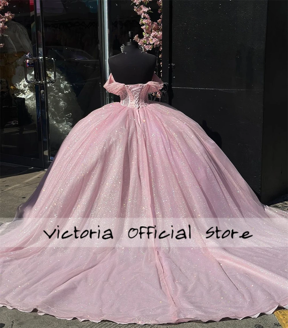 Baby Pink Quinceanera Dresses 2024 Princess Sweet 15 Years Girl Birthday Party Dresses Off The Shoulder Vestido Customized