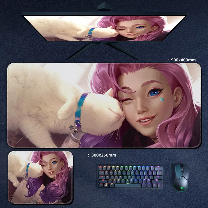 Grande bonito mouse pad lol jinx teclado de jogos tapete acessórios para computador protetor de mesa kawaii mousepad gamer anime mause almofadas