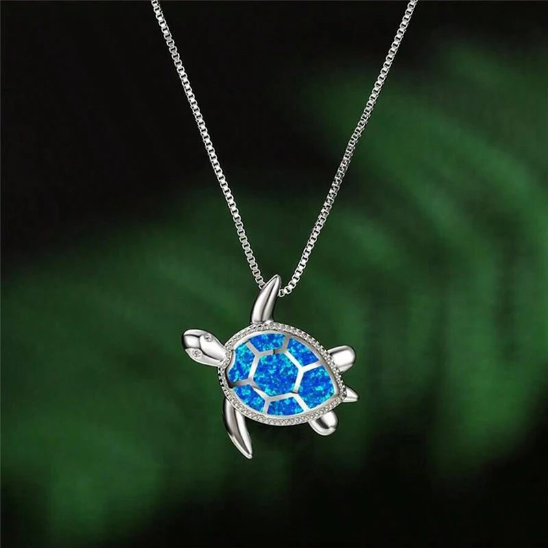 Fun Jewelry Sea Turtle Animal Pendant Female Blue Crystal Wedding Jewelry Charms Necklace For Women