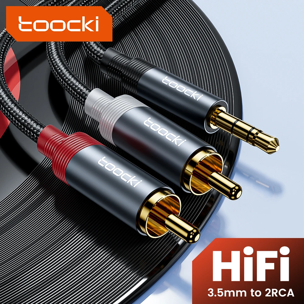 Toocki Kabel RCA 3,5 mm Jack do 2 RCA AUX Rozdzielacz kabla audio do smartfona Wzmacniacz Kino domowe Kabel AUX RCA