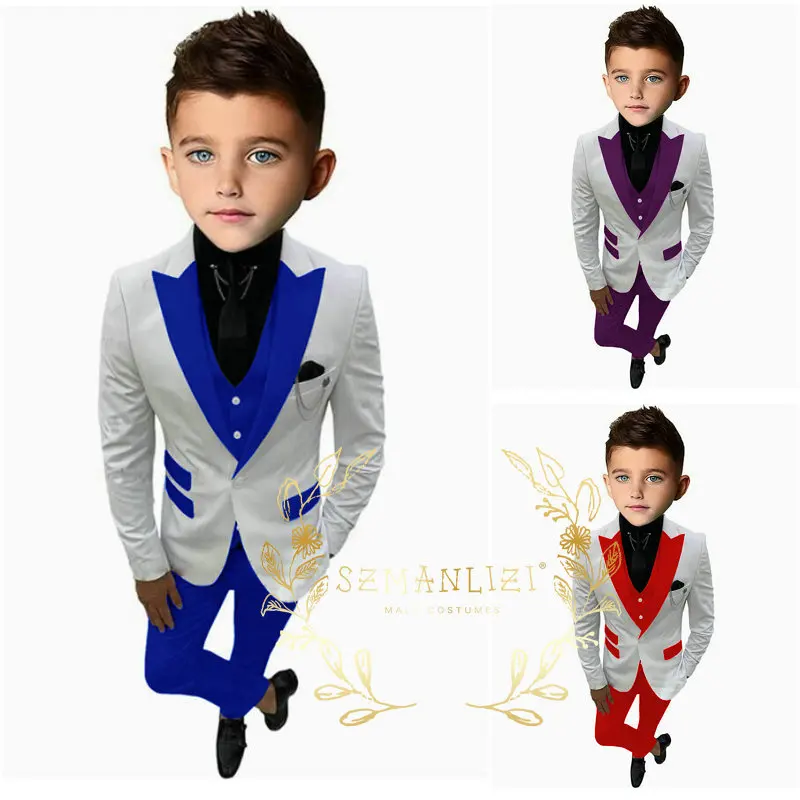 Boy Suits 3 Pieces (Jacket+Vest+Pants) Wedding Suit Groom Tuxedo Slim Fit Boys Prom Groom Kids Gentleman Costume