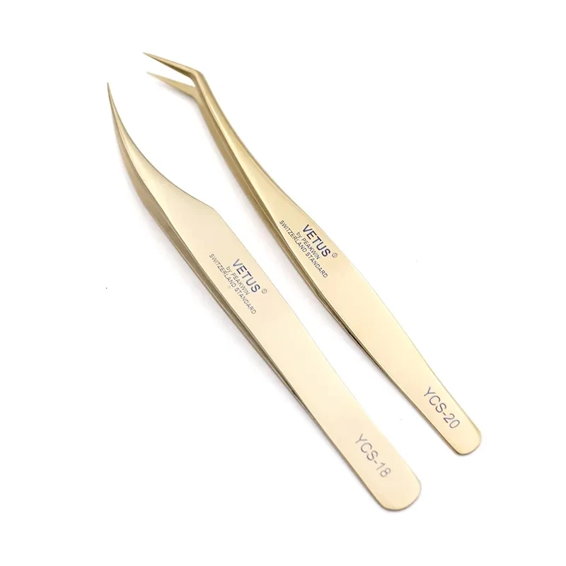 100% VETUS Original YCS Golden Tweezers Professional Eyelash Extension Pliers Stainless Steel High Precision Makeup Tool