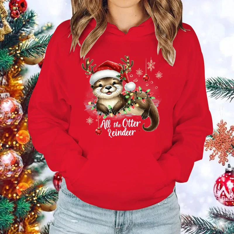 New Christmas All The Otter Reindeer Printed Hoodie For Women Men Fashion Autumn Winter Sunisex Creative Personalized Pullover