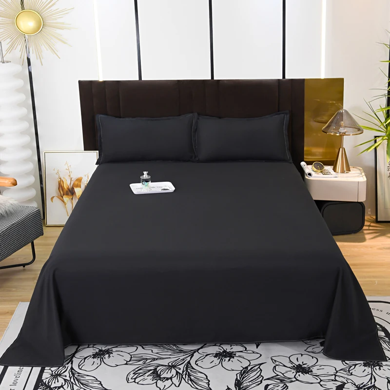 1 PC Black Color Bed Sheet Queen/King Flat Sheet For Adults Skin-Friendly Solid Color Washed Cotton Bed Sheets постельное белье