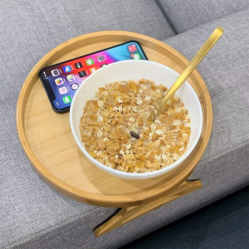 Natural Wooden Sofa Armrest Clip On Tray Table Multifunctional Snack Holder For Remote Coffee Drinks Living Room Leisure Storage