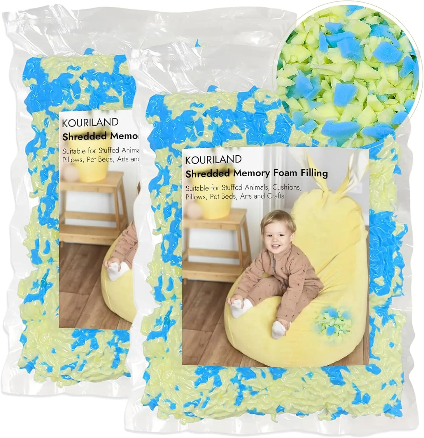 

10LBS Shredded Memory Foam Refill with Cooling Gel, Soft High Resilience Filling for Bean Bag Chair, Cushion, Pillow