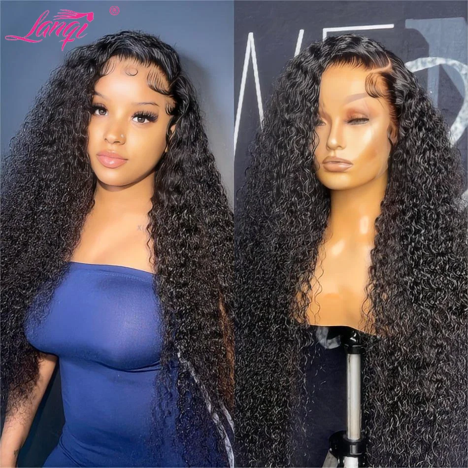 Curly Lace Front Cabelo Humano Perucas para Mulheres, Onda Profunda, Peruca Frontal, Transparente, Fechamento 4x4, 13x4