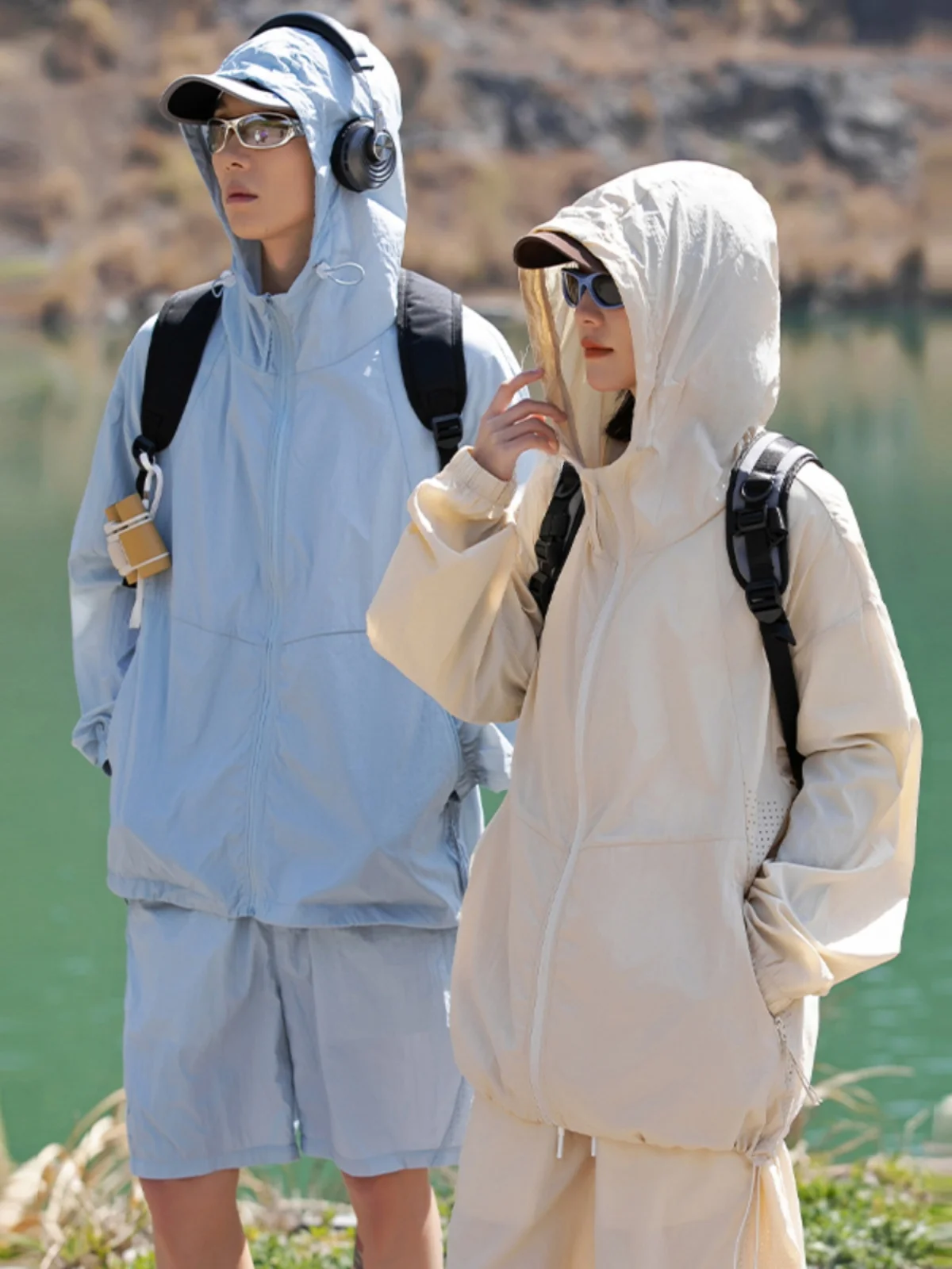 เสื้อแจ็คเก็ตกันแดด UPF50 น้ำหนักเบา ระบายอากาศได้ดี สไตล์ลำลอง มีฮู้ด สำหรับผู้ชาย ฤดูใบไม้ผลิ ฤดูร้อน ผ้าบาง สีพื้น