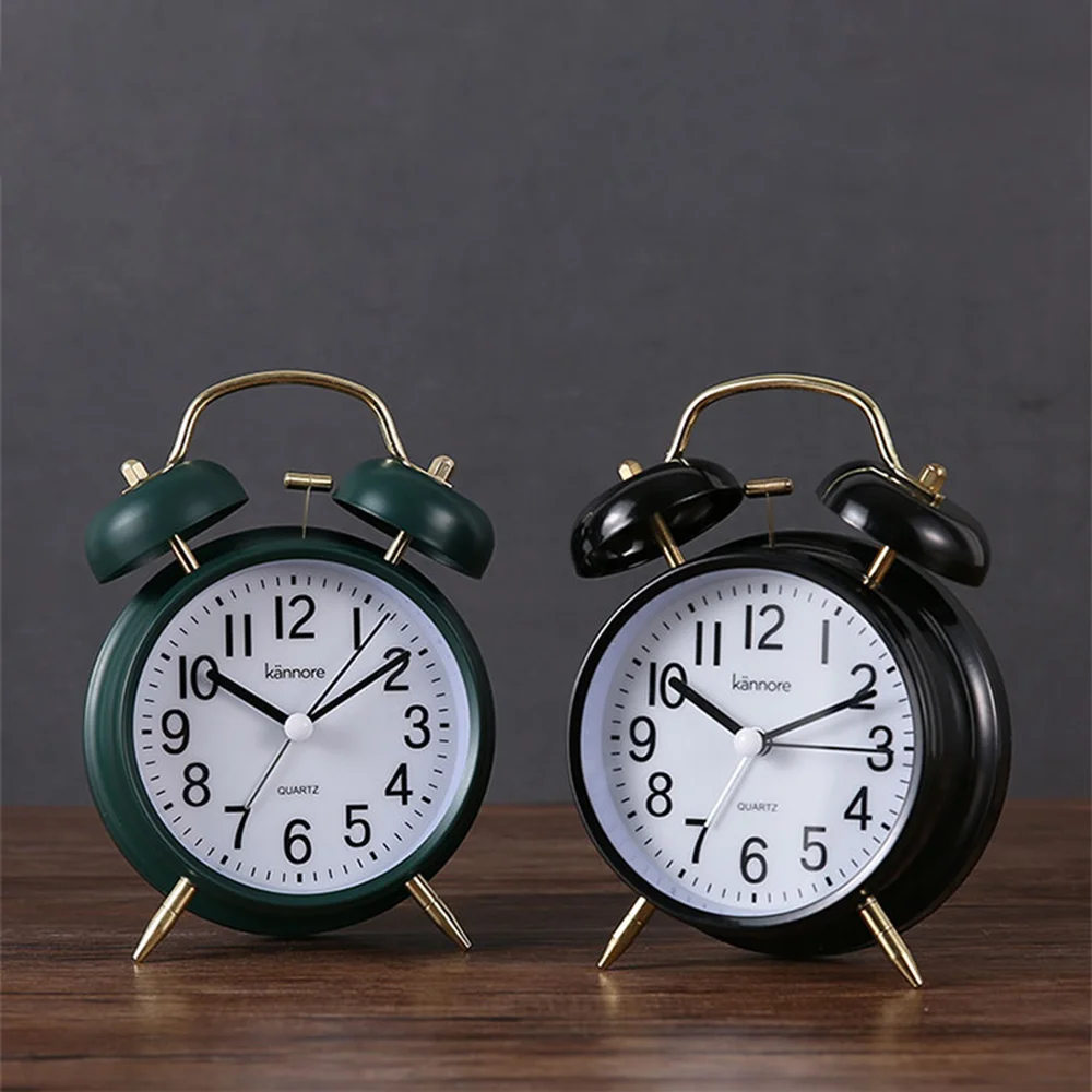 

4 inch Loud Alarm Clock Metal Shell Needle Move Night Light Table Clock Simple Modern Home Student Get up Bedside Bell