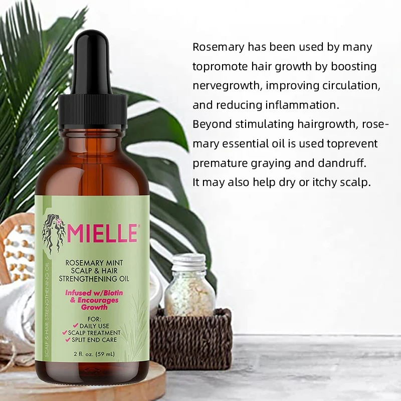 Mielle 59Ml Haargroei Etherische Olie Rozemarijn Mint Haar Versterking Olie Behandeling Droge Organische Haarsplit Ends Haar Etherische Olie