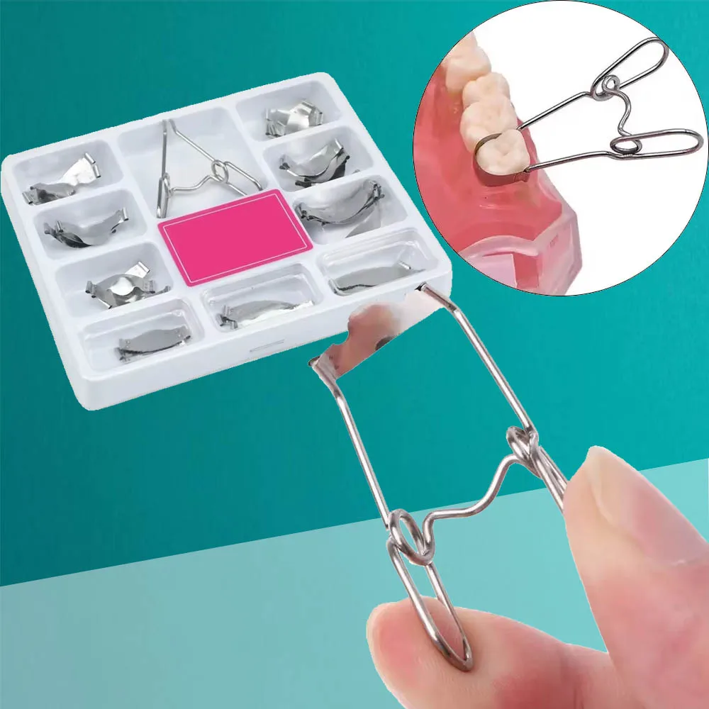 

High Quality Universal Dental Saddle Contoured Metal Matrices Kit with 1330 Spring Clip for Dentists and Clinics