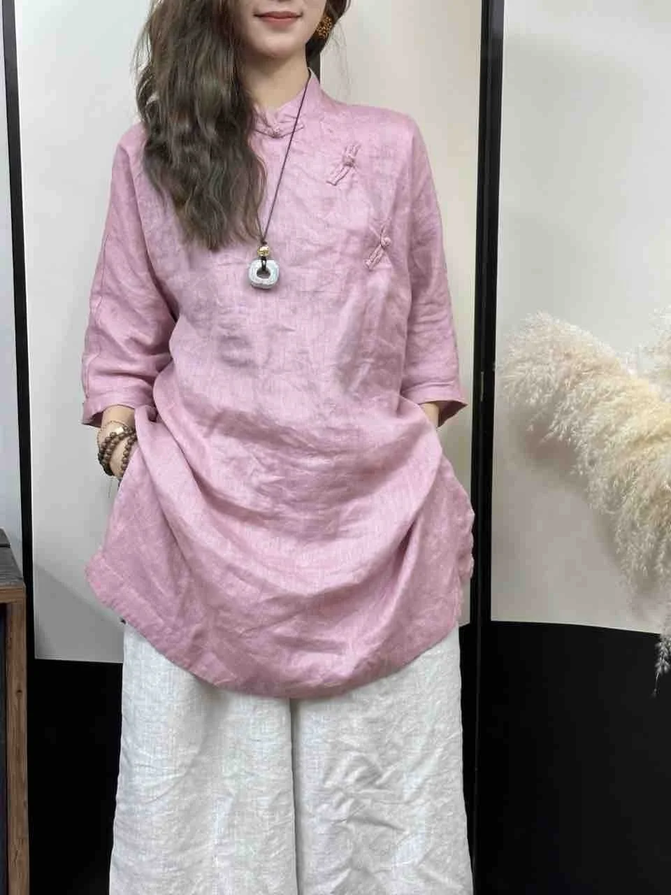 

Retro Chinese Sle Loose Fit Linen irt Women's Mid-Length Open Front Svel Top Zen Tea Ceremony Clothing Summer 2025