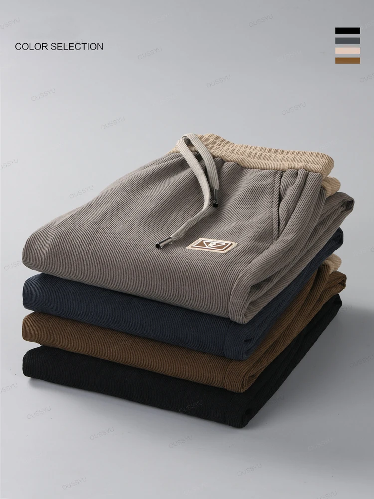 OUSSYU-ropa de marca para hombre, pantalones de pana de otoño e invierno, cintura elástica gruesa, pantalones deportivos clásicos informales para exteriores, regalo para hombre