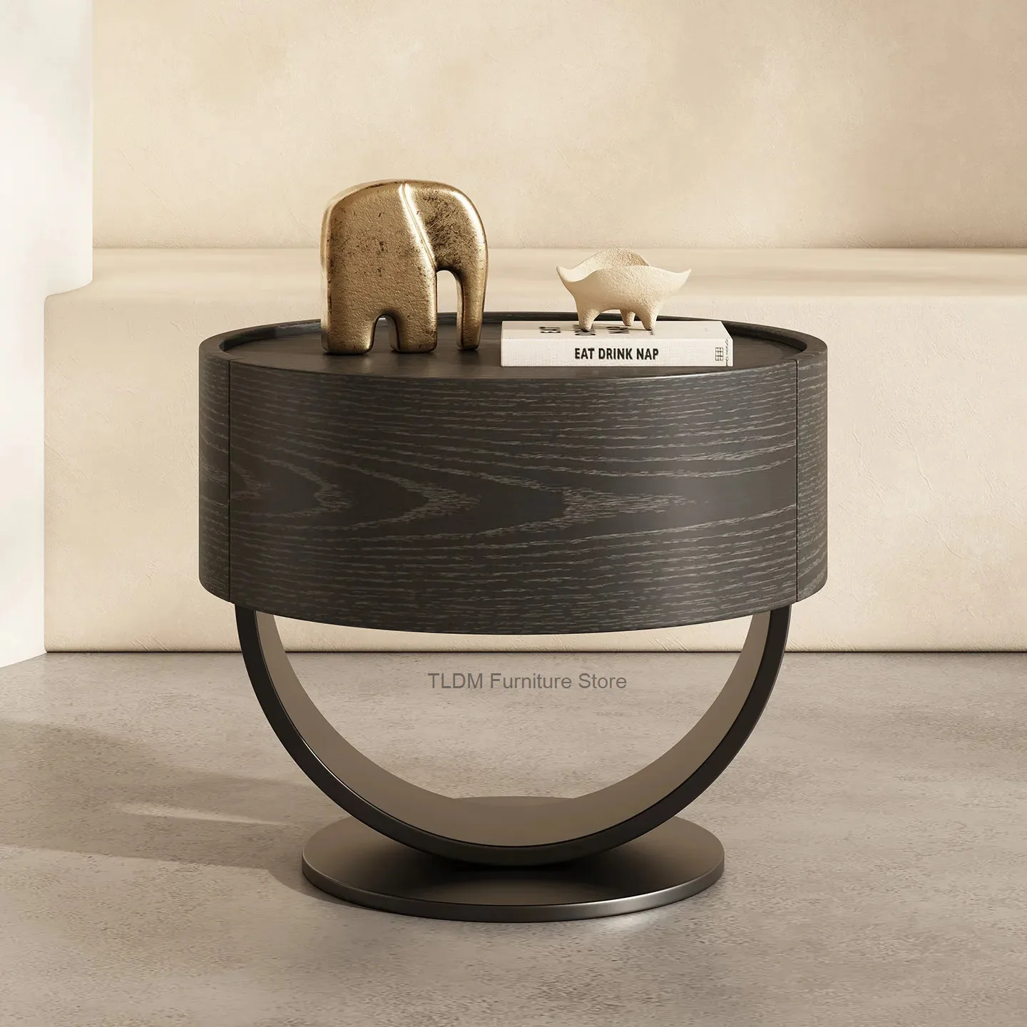 Italian Minimalist Circular Bedside Table, Internet Famous Multifunctional Bedside Storage Cabinet for Bedrooms