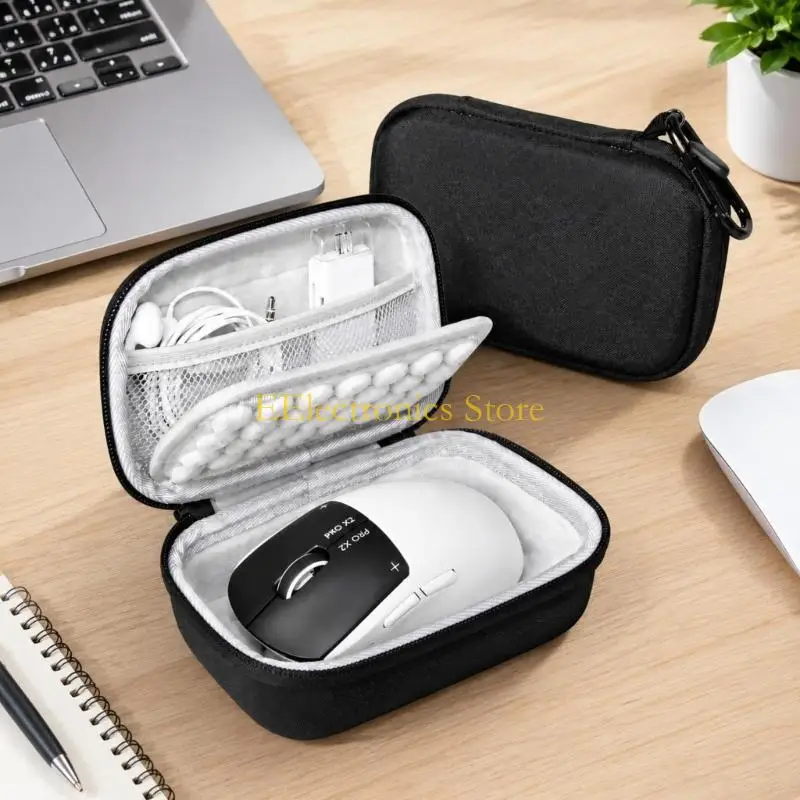 B03C Hard EVA Mouse Storage Case with Divided Interior, Accessory Compartment, Full-Edged Fastener, and Exterior Clip
