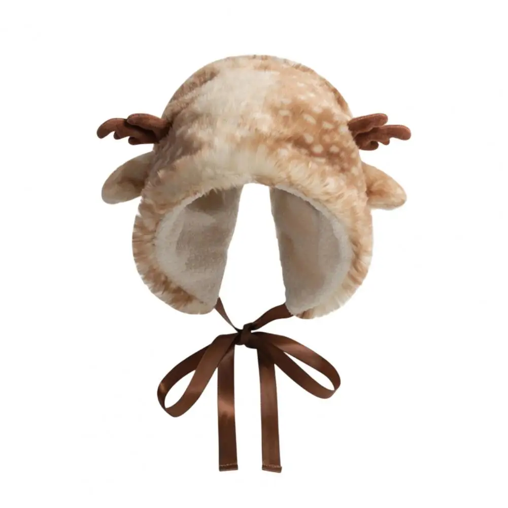 Adjustable Strap Winter Hat Women Winter Hat with Ear Cups Deer Design Winter Hat with Plush Ears Furry Print Leg for Women