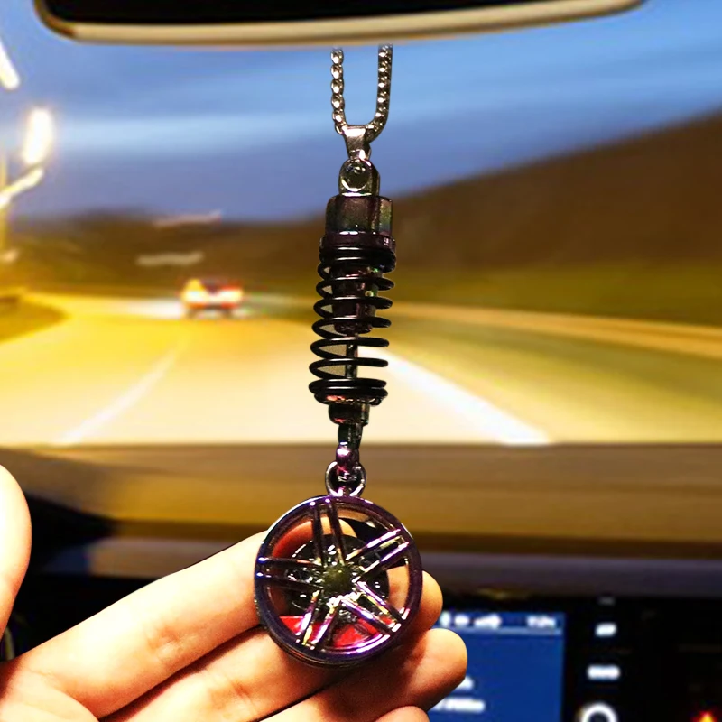 Car Ornament Pendant Metal Wheel Hub Flywheel Hanging Hip-hop Auto Interior Rear View Mirror Decoration Dangle Trim Accessories