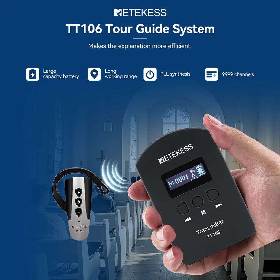 REKETESS TT106 2.4G UHF Audio-Guiding-System Reiseleiter-System Ohrbügel-Kopfhörer für Tourismus, Kirche, Übersetzung, Konferenz – Detail 2