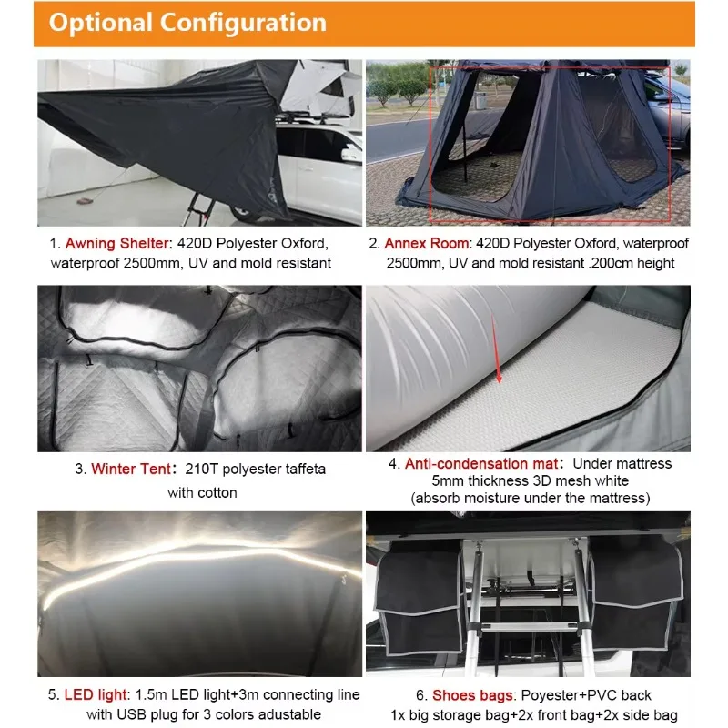 مقاوم للماء 4 شخص سقف علوي خيمة سيارة على السطح خيمة ABS هارد شل خيمة سقف علوي للتخييم 4X4