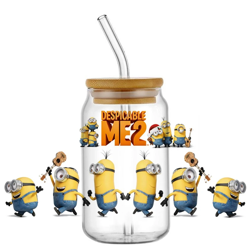 Miniso New 3D Minions Animated Cartoon Series per Libbey 16oz UV DTF Can Glass Waterproof Coffee Mug Can UVDTF Wrap all\'ingrosso