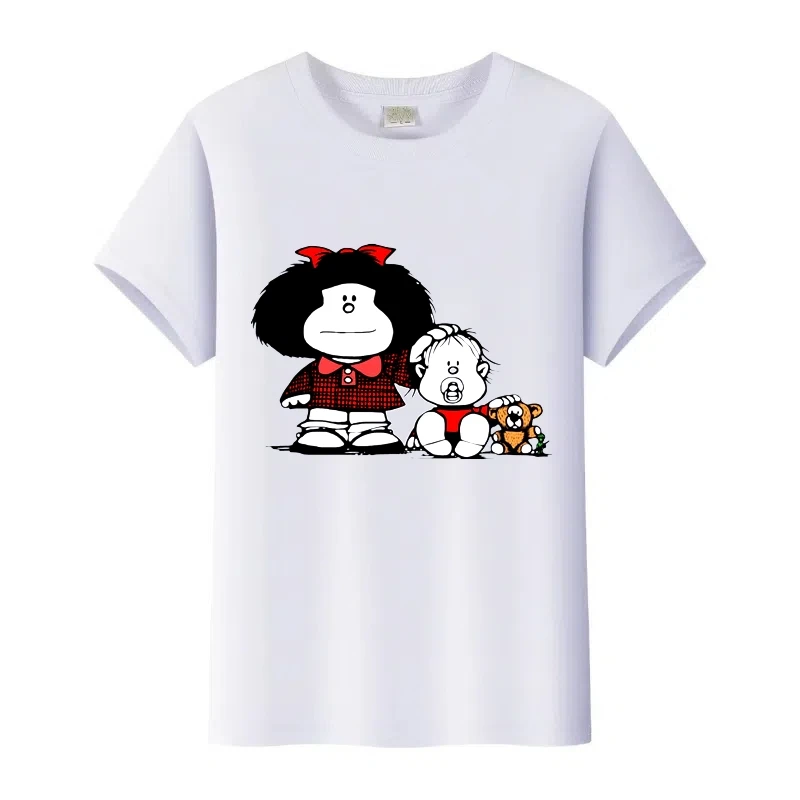 

Kawaii Cartoon Mafalda Graphics Women T-Shirts Summer Loose Tees Short Sleeve Shirts Ladies Blouses Kids Black Tops Girl Clothes