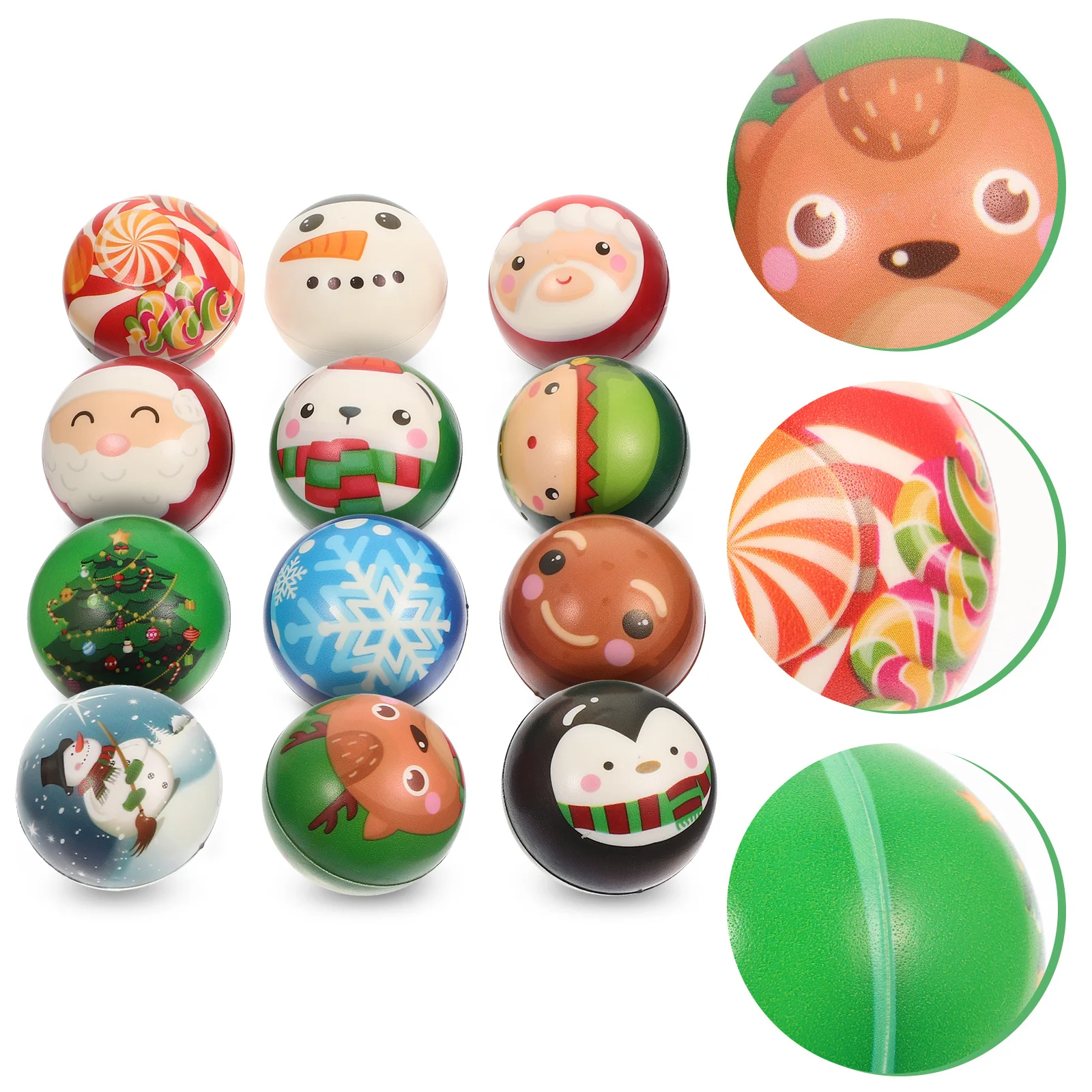 12Pcs Weihnachten Stress Relief Bälle Elastische Squeeze Bälle Kinder Dekompression Cartoon Sport Druck Spielzeug Squeeze Ball