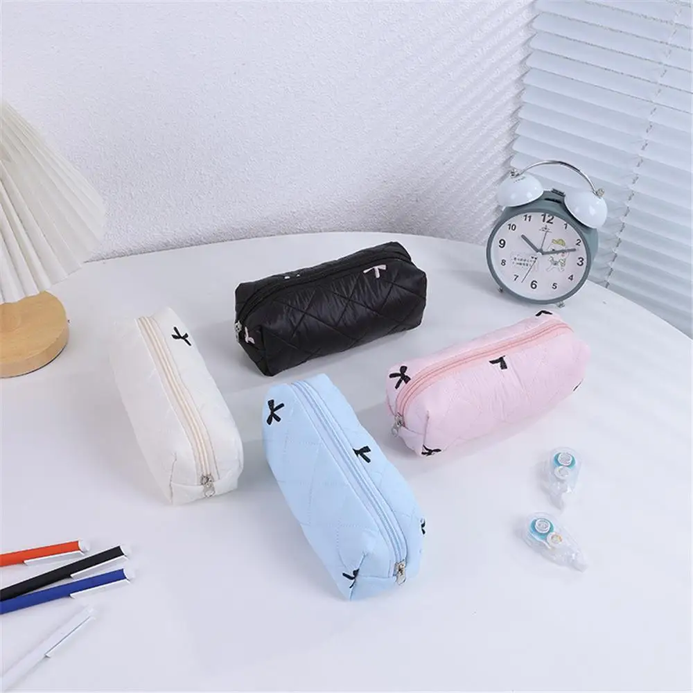 INS Style Quilted Pencil Bag Multi-Functional Cosmetics Storage Large-Capacity Pen Pouch Stationery Supplies Handbag