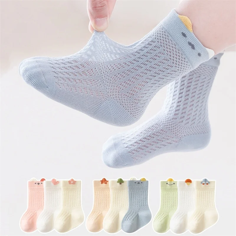 3 Paare/satz Kleinkind Baby Socken für Mädchen Jungen 0-5 Jahre Sommer Dünne Baumwolle Mesh Nette Kleidung Zubehör Neugeborenen ohne Knochen Kurze Socke