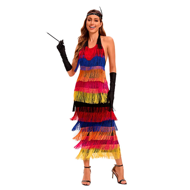 Halloween Carnival New Women Sexy Backless Full Fringed Dresses Summer Beach Party DressBanquet Stage Performance Wear