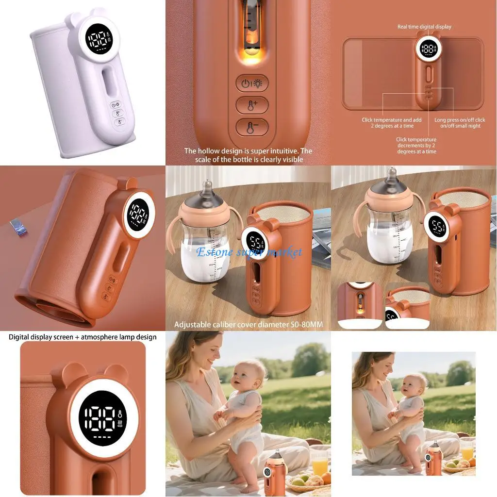 

090B Travel Friendly Baby Bottle Warmer Rechargeable Heating Sleeve Small Thermostat Safe PU Case for Outdoor & Nighttime
