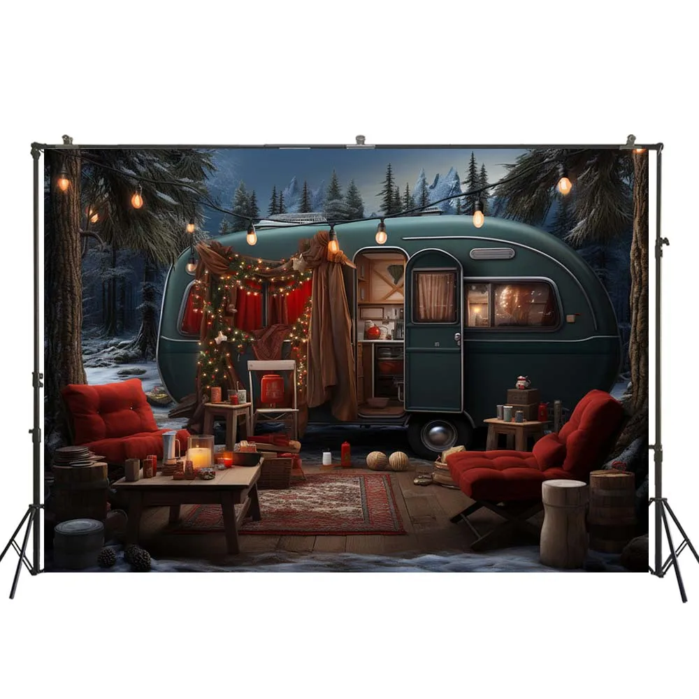 Christams Backdrop Red Sofa RV Outdoor Background Birthday Family Holiday Decoration Portrait Photo Studio Props W-8667