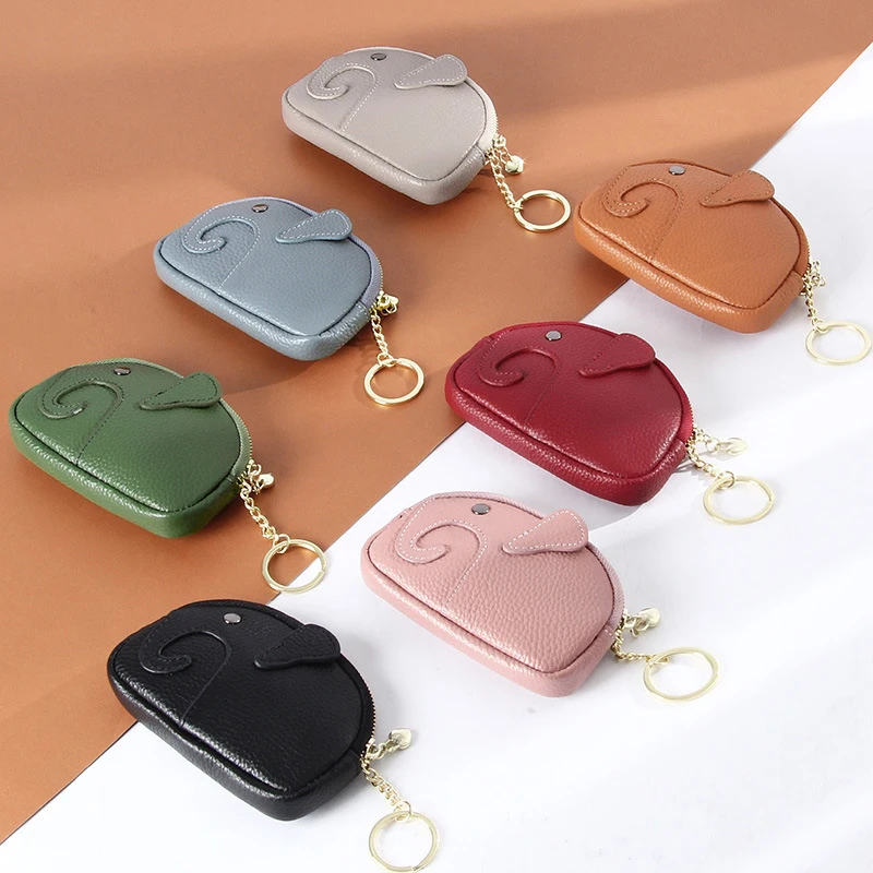 PU Leather Cartoon Elephant Head Wallet Change Purse Card Bag Money Bag Women Coin Purse Key Ring Zipper Storage Bags