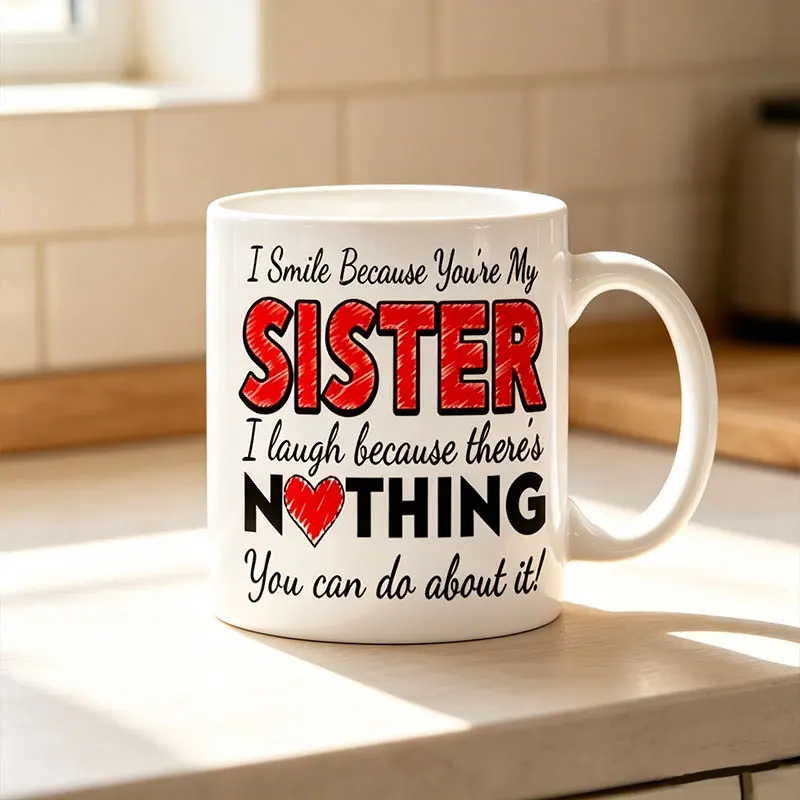 1 Piece, a Gift for My Sister, I Smile because You Are My Sister, I Laugh because There's Nothing I Can Do about It, Funny Coffee Mug