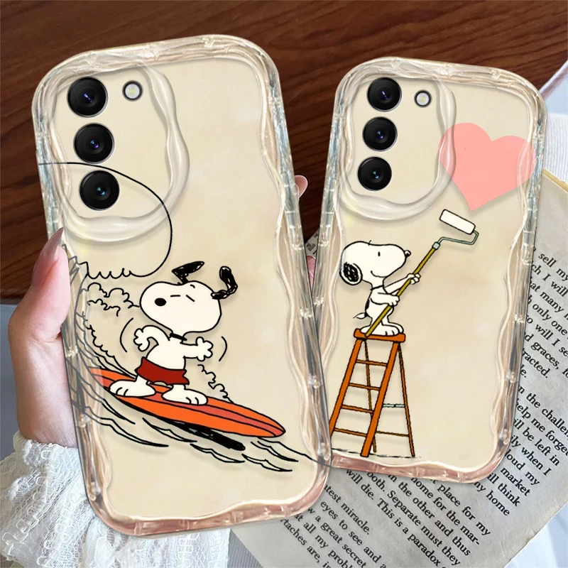 Cute Snoopy Lively For Samsung S24 S23 S21 S20 Ultra Plus FE A73 A72 A71 A51 A05S A05 5G Wave Oil Cover Phone Case