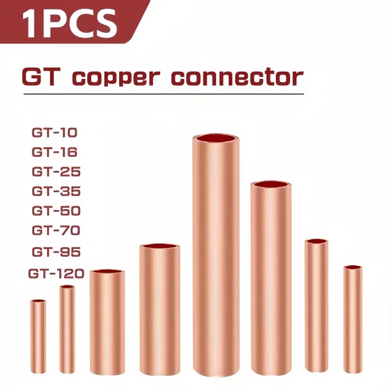 1PCS GT-10 GT-16 GT-25 GT-35 Copper Wire Cable Hole Passing Connecting Tube Electrical Crimp Terminal Ferrule Lug