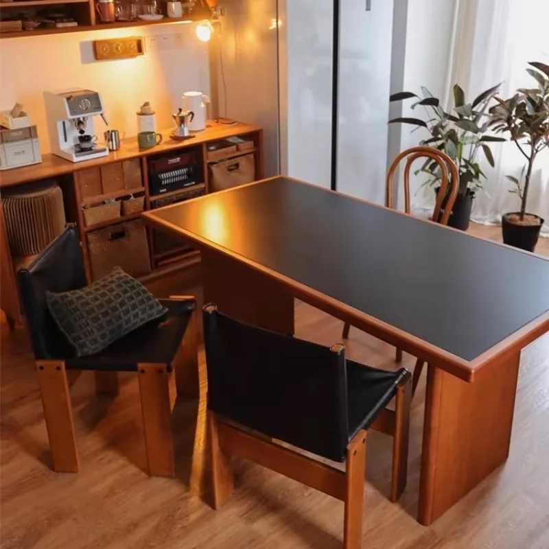 Mesa de jantar de laje de rocha medieval, mesa retrô de madeira maciça