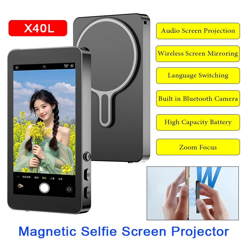 Задний дисплей для селфи мобильного телефона, беспроводной тот же экран, аудиоустройство, магнитный экран для селфи, проектор для живой селфи-фотографии