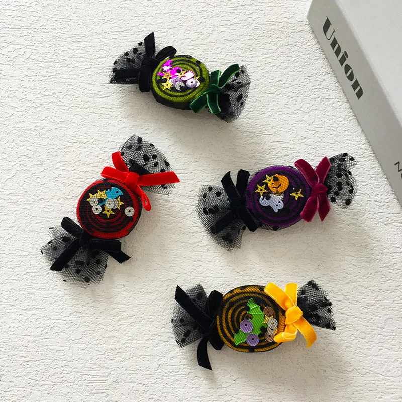 20pcs/4C Tutu Bow Candy Hallowmas Hair Clips Cartoon Barrettes Halloween Party Headwear Boutique Hair Accessories for Girls