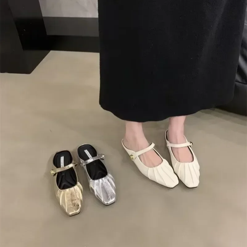

Модная женская обувь Baotou для спорта и отдыха, новые весенне-летние удобные полутапочки на мягкой подошве с квадратным носком на плоской подошве