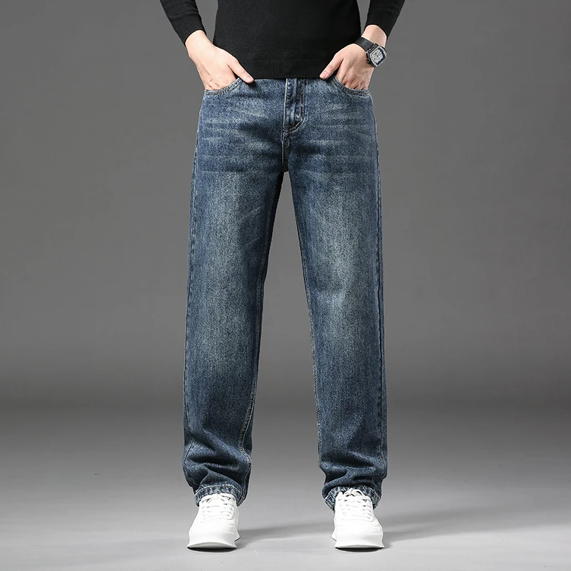 

2025 Spring Autumn Men's Loose Straight Leg Jeans Youth Trendy Versatile Business Casual Office Ready Comfort