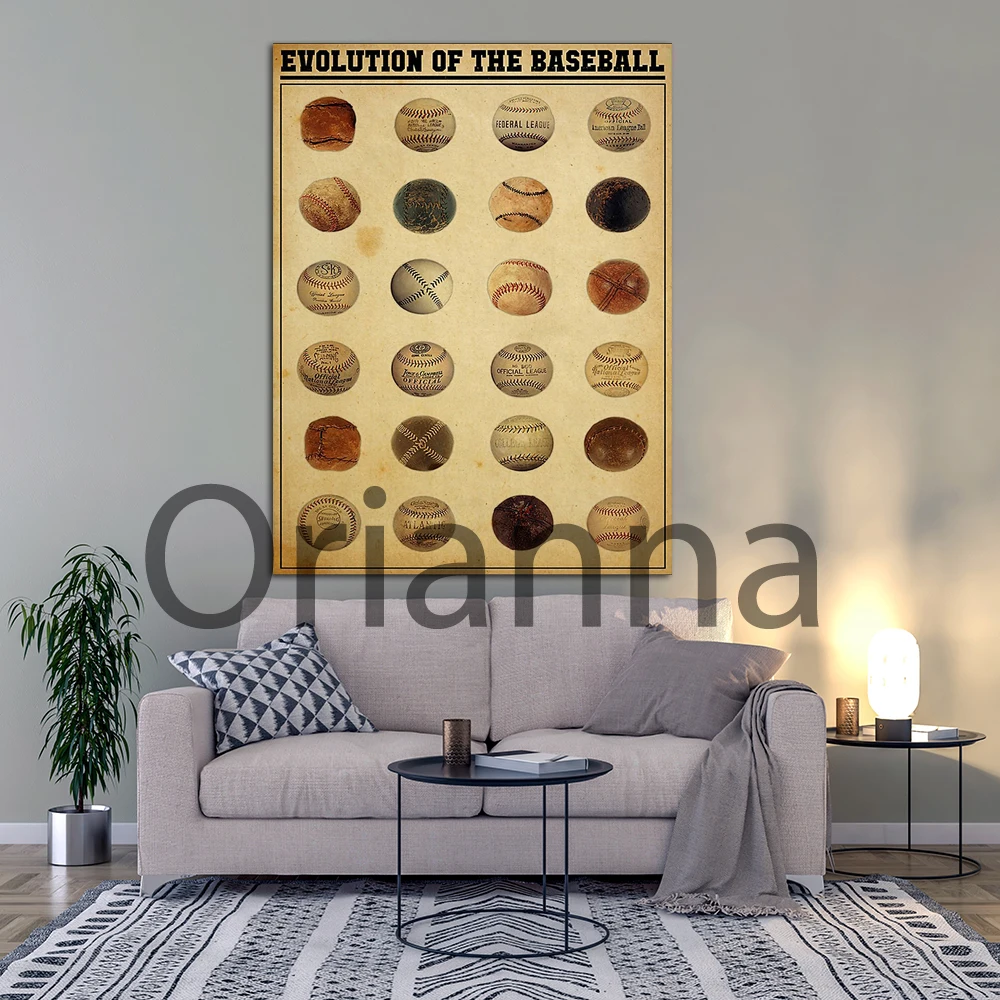 Canvas Painting Evolution Of The Baseball Pictures Wall Art Vintage Home Decor Hd Prints Modular Poster Baseball Gift For Boy