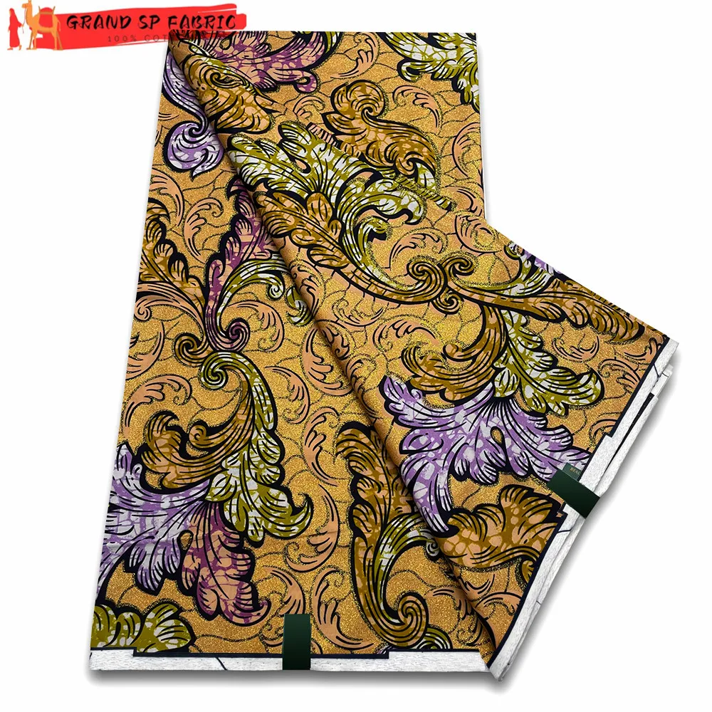 Grand Super 100% Cotton African Wax Fabric High Quality Wax Print Ankara Fabric For Sewing 6yards Women Fabric VLS2047