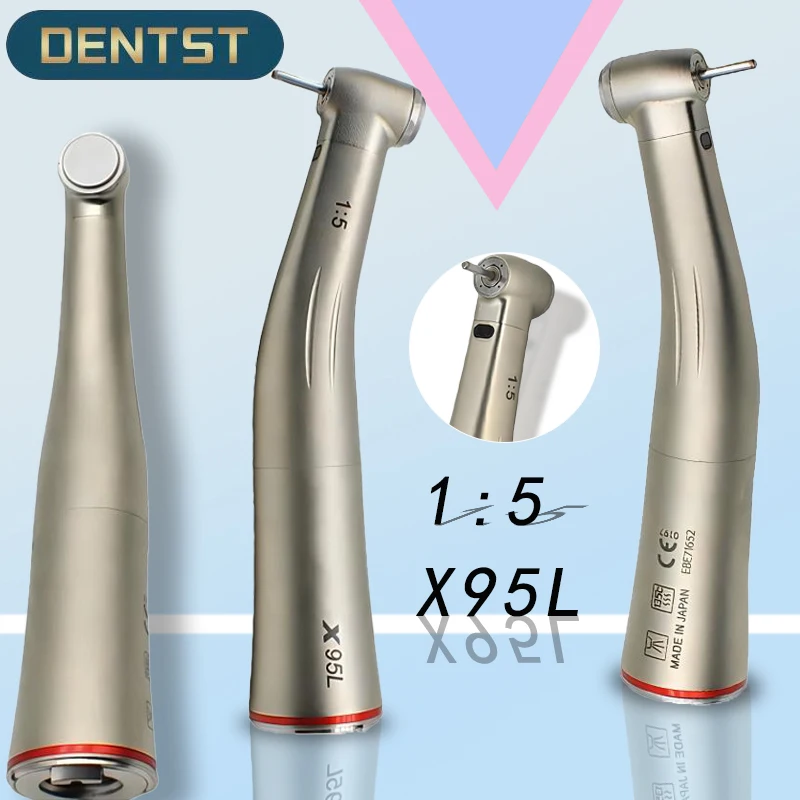 

X95L Dental 1:5 Increasing Speed Handpiece Push Button Against Contra Angle LED Fiber Optic Handpiece Inner Water Red Ring