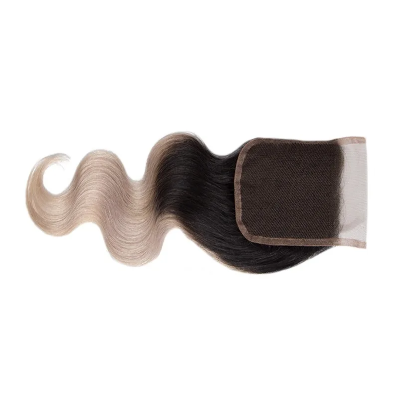 프리미엄 1b/라이트 그레이 4x4 레이스 클로저 인모 바디 웨이브 8-20인치 부드럽고 탄력 있는 부드러운 실키 브라질리언 버진 레미 고품질