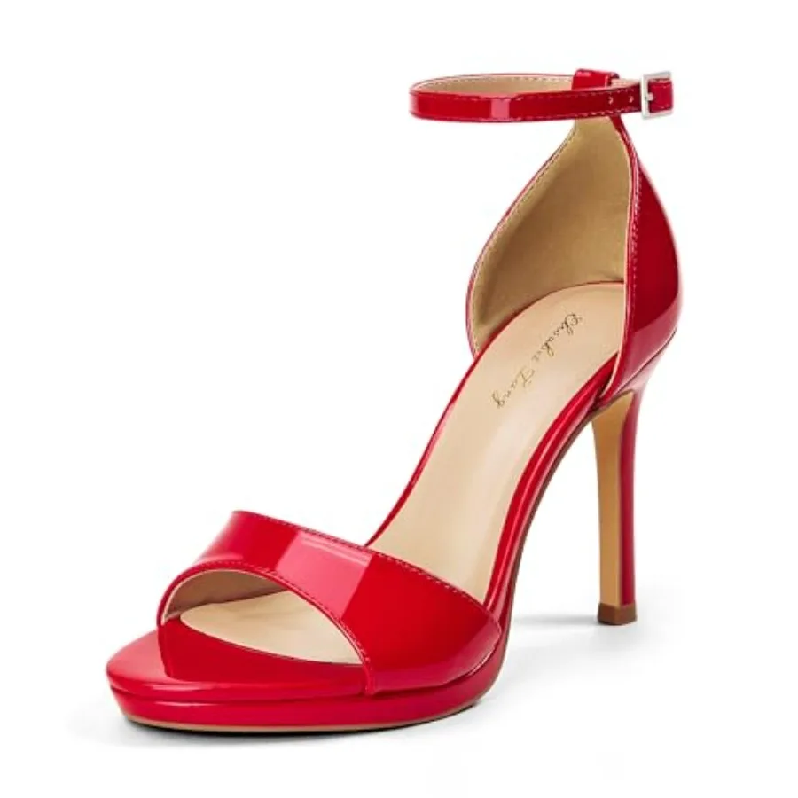 

Elisabet Tang Women's Platform Heeled Sandals 4 Inch Stilettos Round Open Toe Strappy Sexy High Heels Ankle Strap Buckle Heels