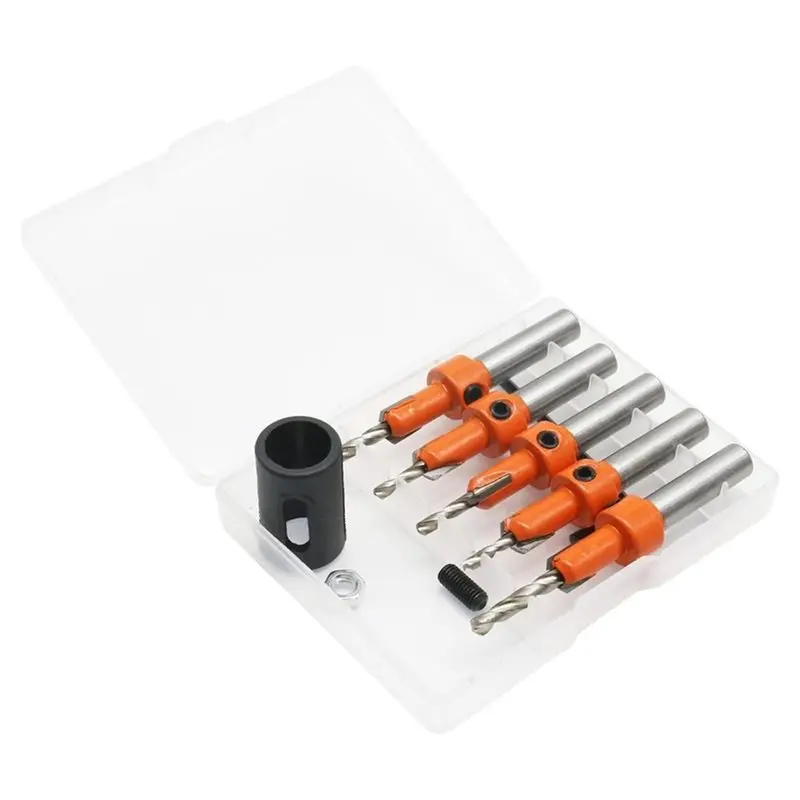 ABUG-Countersink Drill Bit Limit Drilling Depth Woodworking 5PCS Set 10Mm Shank Screw Extractor Demolition Wood Drilling