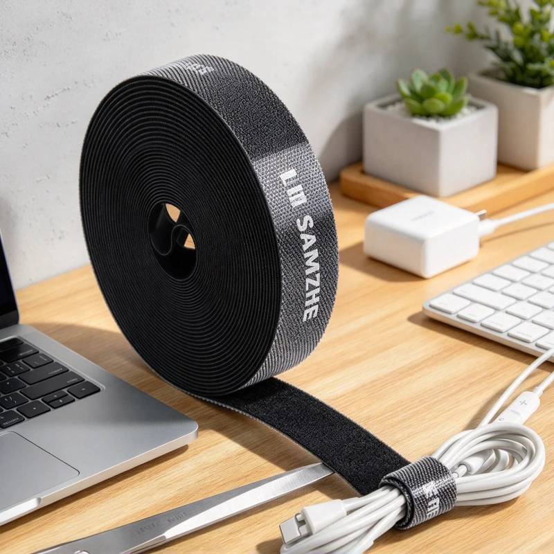 Hook and Loop Cable Ties 25m Reusable Cord Organizer Strap with Cut to Length Self Gripping Fastener for Home Office Wires